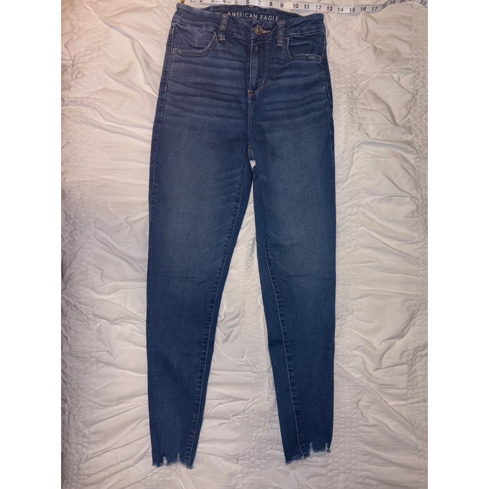 American Eagle Womens High Waisted Skinny Jeans Medium Raw Hem Blue 26 T05-12